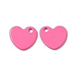 Spray Painted 201 Stainless Steel Charms, Heart Charm, Hot Pink, 10x9x1mm, Hole: 1.4mm(STAS-G304-25C)