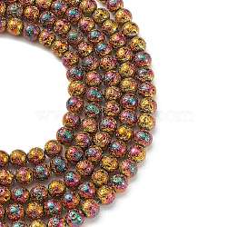 Electroplated Natural Lava Rock Beads Strands, Round, Bumpy, Goldenrod, 10.5mm, Hole: 1mm, about 39pcs/Strand, 15.55 inch(39.5cm)(X-G-S352-30D-07)