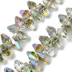 Transparent Electroplate Glass Beads Strands, Half Rainbow Plated, Faceted, Bicone, Dark Sea Green, 8.5~9x5.5~6mm, Hole: 0.9mm, about 92~98pcs/strand, 13.78''(35cm)(GLAA-K064-06A-HP02)