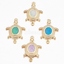 Synthetic Opal Links connectors, with Rhinestone and Brass Findings, Tortoise, Golden, Mixed Color, 20x13.5x2.5mm, Hole: 1mm(KK-K228-03-G)