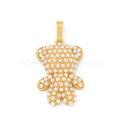 Rack Plating Brass Pendants, with ABS Imitation Pearl Beads, Long-Lasting Plated, Cadmium Free & Lead Free, Bear, Real 18K Gold Plated, 24x16x5.5mm, Hole: 6.5x3.5mm(KK-P277-06G)