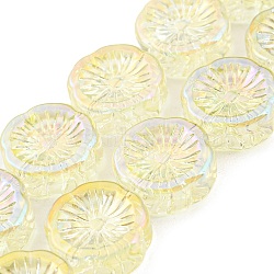 Full Rainbow Plated Electroplate Glass Transparent Beads Strands, Flower, Light Goldenrod Yellow, 14x14.5x5.5mm, Hole: 1.2mm, about 45pcs/strand, 25.83 inch(65.6cm)(EGLA-G037-10A-FR01)