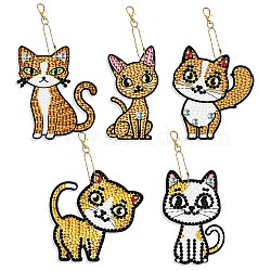 DIY DIY 5Pcs Diamond Painting Keychain Kit, Including Acrylic Board, Keychain Clasp, Bead Chain, Resin Rhinestones Bag, Diamond Sticky Pen, Tray Plate and Glue Clay, Cat Pattern(ANIM-PW0001-167Q)