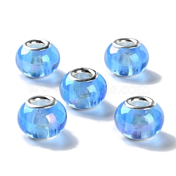 Shell Transparent Brass Cores Acrylic European Beads, Round, Large Hole Bead, Silver, Cornflower Blue, 13.5x10mm, Hole: 5mm(OACR-M024-07S-04)