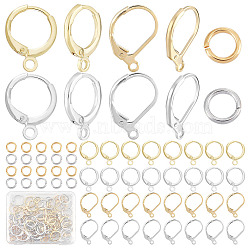 24 Pairs 4 Style Brass Leverback Earring Findings, with Horizontal Loops & 96Pcs Jump Rings, Mixed Color, 14.7~15.6x10~11.7x2mm, Hole: 1.4~1.8mm, Pin: 0.8mm, 6 Pair/style(DIY-CN0002-60)