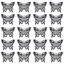 Halloween Alloy Enamel Pendants, Butterfly with Skull Charm, Platinum, Black, 20x27.5x1mm, Hole: 1.8mm, 20pcs/box(ENAM-SC0004-04C)