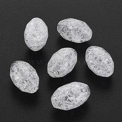 Transparent Crackle Acrylic European Beads, Large Hole Beads, Faceted, Oval, White, 23x15x14mm, Hole: 4.5mm, about 172pcs/500g(CACR-S010-10)