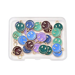 24Pcs 6 Colors Alloy Enamel Charms, Smiling Face, with 4Pcs 304 Stainless Steel Open Jump Rings, Mixed Color, 14.5x12x1.5mm, Hole: 1.5mm, 4pcs/color(ENAM-FP0001-65)