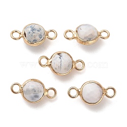 Natural Dyed Natural White Jade Faceted Round Links Connector Charms, with Golden Tone Brass Findings, White, 18x9x8mm, Hole: 2.3mm(G-G175-01G-03)