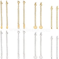 16Pcs 8 Style Stainless Steel Chain Extender, with Lobster Claw Clasps & Curb Chains, Mixed Color, 2pcs/style(FIND-UN0001-09)