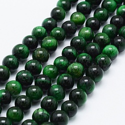 Natural Tiger Eye Beads Strands, Dyed & Heated, Round, Green, 6mm, Hole: 1mm, about 65pcs/strand, 14.6 inch(37cm)(G-F561-6mm-B01)