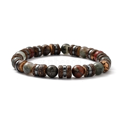 Natural Bloodstone Stretch Bracelets, with Natural Coconut Beads and Non-magnetic Synthetic Hematite Beads, Inner Diameter: 2-1/8 inch(5.5cm)(X-BJEW-JB05359-05)