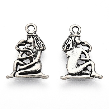 Tibetan Style Alloy Pendants, Cadmium Free & Lead Free, Woman with Snake, Antique Silver, 18x12.5x1.5mm, Hole: 1.6mm