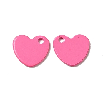 Spray Painted 201 Stainless Steel Charms, Heart Charm, Hot Pink, 10x9x1mm, Hole: 1.4mm