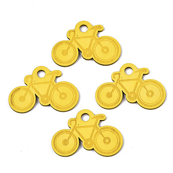Painted Poplar Wood Pendants, Laser Cut Wood Shapes, Bicycle, Yellow, 33x49x3mm, Hole: 6mm