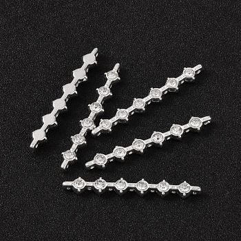 Alloy Bar Spacers, Cadmium Free & Lead Free, with Grade A Rhinestone, Silver Color Plated, 49x6.7x4.7mm, Hole: 1.5mm