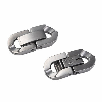 304 Stainless Steel Fold Over Clasps, Oval, Stainless Steel Color, 19x9x3mm, Hole: 2x3.5mm