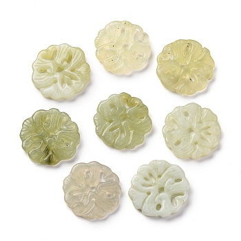 Natural Xiuyan Jade Carved Pendants, Flat Round Charms, Flower, 27~27.5x27~28.5x3.5~4.5mm