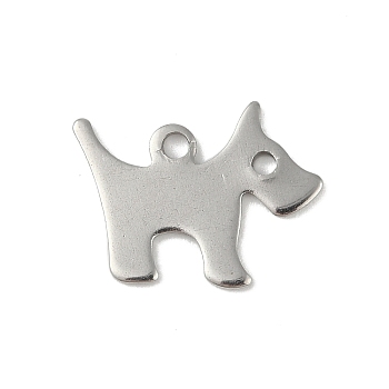 Non-Tarnish 201 Stainless Steel Pendants, Dog Charm, Stainless Steel Color, 11x15x1mm, Hole: 1.4mm