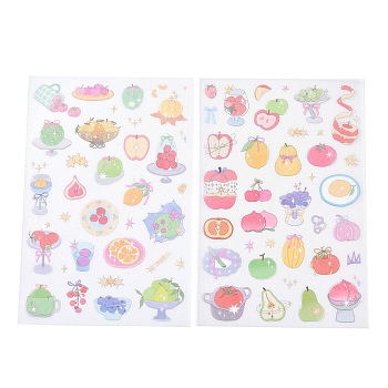 2Pcs 2 Styles PET Self-Adhesive Stickers, for Party Decorative Presents, Fruit, 218x125x0.8mm, Sticker: 8~45x5~36mm, 1pc/style