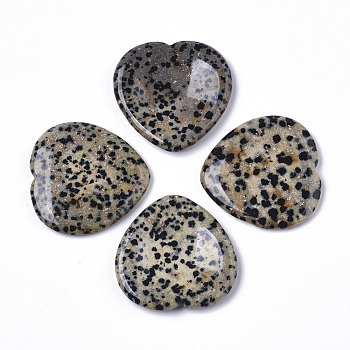 Natural Dalmatian Jasper Thumb Worry Stone, Pocket Palm Stones, for Healing Reiki Stress Relief, Heart Shape, 39~40x39~40x5~6mm