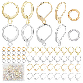 24 Pairs 4 Style Brass Leverback Earring Findings, with Horizontal Loops & 96Pcs Jump Rings, Mixed Color, 14.7~15.6x10~11.7x2mm, Hole: 1.4~1.8mm, Pin: 0.8mm, 6 Pair/style