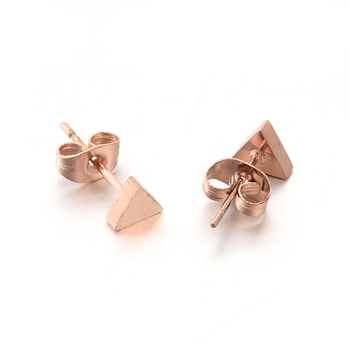 304 Stainless Steel Ear Studs, Hypoallergenic Earrings, Triangle, Rose Gold, 6x6mm, Pin: 0.8mm