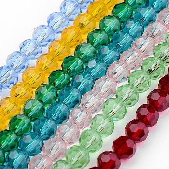 Transparent Glass Bead Strands, Imitate Austrian Crystal, Faceted(32 Facets), Round, Mixed Color, 4mm, Hole: 1mm, about 87~93pcs/strand, 32~33cm