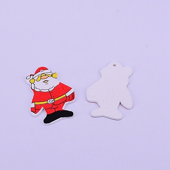 Printed Wooden Pendants, for Sewing Crafting, for Christmas, Dyed, Father Christmas, Red, 41x27.5x1.5mm, Hole: 2.5mm