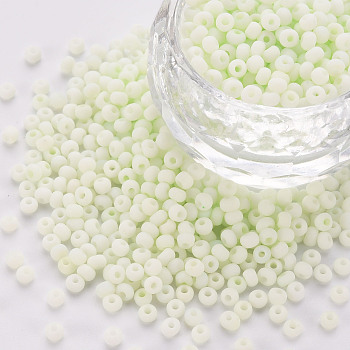 8/0 Opaque Glass Seed Beads, Round Hole, Frosted Colours, Round, Honeydew, 3~4x2~3mm, Hole: 0.8mm, about 15000pcs/Pound