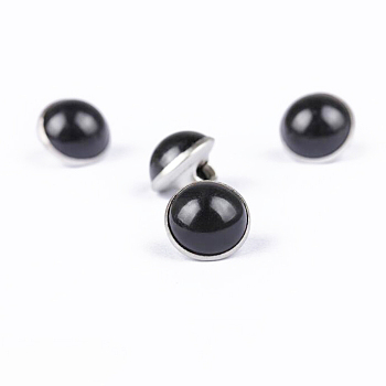 Resin Shank Buttons, with Brass Finding, Half Round/Dome, for Overcoat Garment Accessories, Golden, Black, 10x8mm, Hole: 3x2.5mm