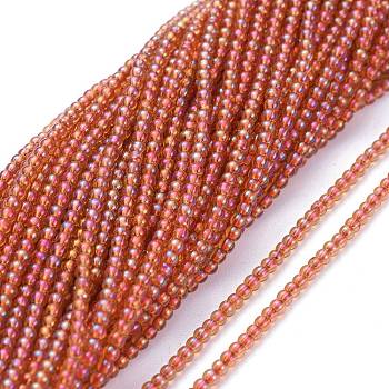 Electroplate Glass Beads Strands, Full Rainbow Plated, Round, Orange Red, 2.5mm, Hole: 0.7mm, about 177pcs/Strand, 14.09 inch(35.8cm)