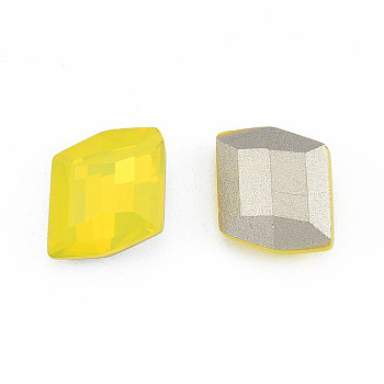 K9 Glass Rhinestone Cabochons, Pointed Back & Back Plated, Faceted, Parallelogram, Citrine, 12x10.5x5.5mm