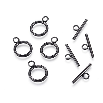 304 Stainless Steel Toggle Clasps, Ring, Electrophoresis Black, Ring: 18.5x14x2mm, Inner Diameter: 10mm, Bar: 20x7x2mm, Hole: 3mm