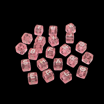 Transparent Acrylic European Beads, Random Mixed Letters, Horizontal Hole, Large Hole Cube Beads, Pearl Pink, 10x10x10mm, Hole: 4mm