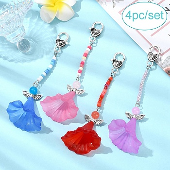 4Pcs Angel Acrylic & Glass Pendant Decorations, with Alloy Lobster Claw Clasps, Mixed Color, 125mm
