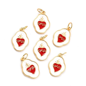 Brass Enamel Pendants, Long-Lasting Plated, Oval with Sacred Heart, Real 18K Gold Plated, 16x11x1.5mm, Hole: 3.6mm