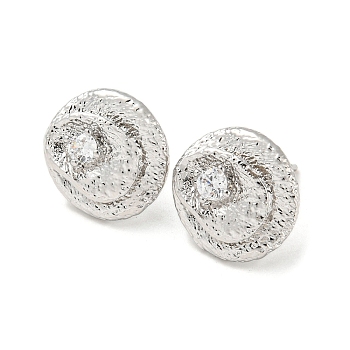 Brass with Glass Twist Flat Round Stud Earrings Findings, with Loops, Platinum, 14x14.5mm, Hole: 1.2mm, Pin: 11x0.7mm