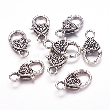 Antique Silver Heart Alloy Lobster Claw Clasps