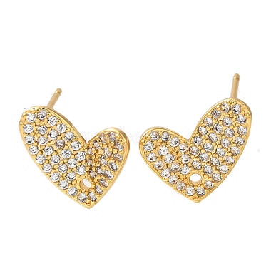 Real 18K Gold Plated Clear Heart Brass+Cubic Zirconia Stud Earring Findings