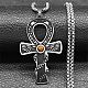 304 Stainless Steel Pave Natural Tiger Eye Ankh Cross Pendant Box Chain Necklaces(STAS-D196-04P)-1