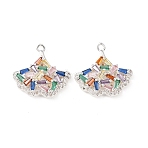 Brass Micro Pave Cubic Zirconia Pendants, Leaf Charms, Platinum, Colorful, 17.5x18.5x5mm, Hole: 1.2mm(KK-T082-03P)