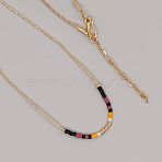 Bohemian Glass Beaded Brass Boston Link Chain Necklaces for Women Elegant Daily Jewelry, Golden, Pale Violet Red, 16.54 inch(42cm)(CD0318-1)