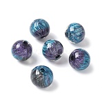 Two Tone Transparent Acrylic Beads, Hand Painted Beads, Round, with Glitter Powder & Enamel, Steel Blue, 15x14mm, Hole: 3mm(OACR-D304-02G)