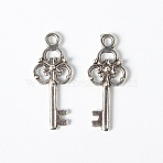 Tibetan Style Alloy Pendant, Skeleton Key, Lead Free and Cadmium Free, Antique Silver Color, about 23mm long, 9.5mm wide, 2mm thick, hole: 2mm(LF8363Y)
