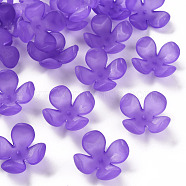 Frosted Acrylic Bead Caps, 4-Petal, Flower, Blue Violet, 27x27x11mm, Hole: 1.8mm, about 276pcs/500g(MACR-S371-06A-747)