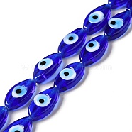 Handmade Evil Eye Lampwork Beads Strands, Horse Eye, Medium Blue, 15~16x8~8.5x3~4mm, Hole: 1.5mm, about 28pcs/strand, 16.85 inch(42.8cm)(LAMP-G154-06B)