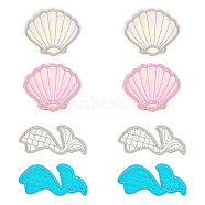 8Pcs 4 Style Embroidered Cloth Patches, Applique Patch, Sewing Craft Decoration, Shell & Mermaid Tail Shape, Mixed Patterns, 34~58x67~78x1mm, 2pcs/style(PATC-FG0001-22)