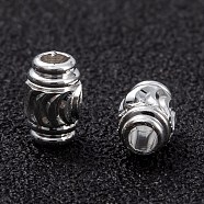 Brass Beads, Long-Lasting Plated, Hollow Out Column, 925 Sterling Silver Plated, 6x4mm, Hole: 1.5mm(KK-H759-08A-S)