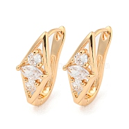 Brass Micro Pave Clear Cubic Zirconia Hoop Earrings, Rhombus, Light Gold, 17.5x7.5mm(EJEW-A107-09F-KCG)